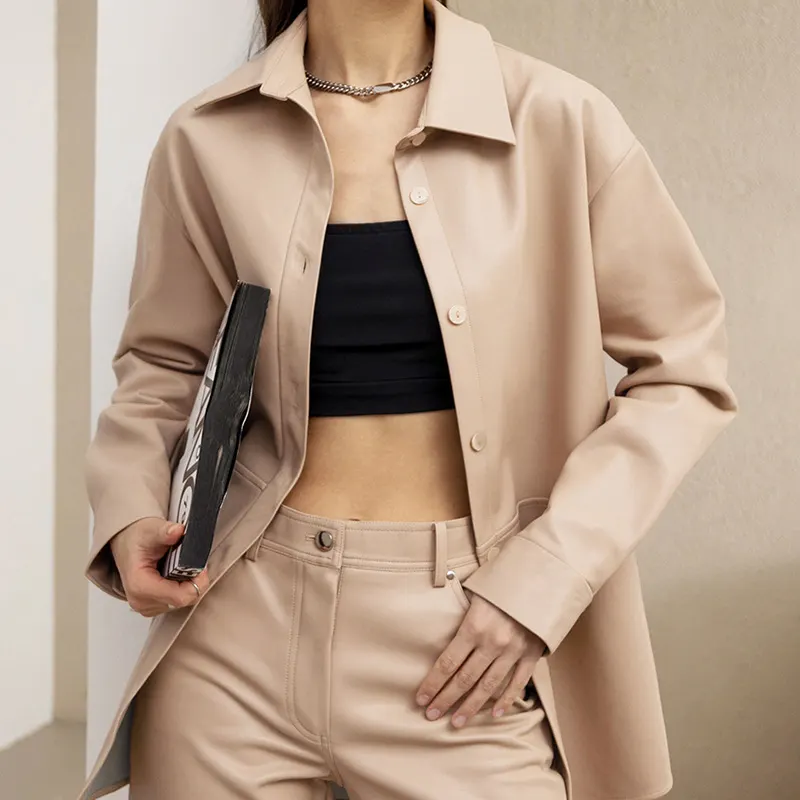 Long Sleeve Buttoned PU Jacket
