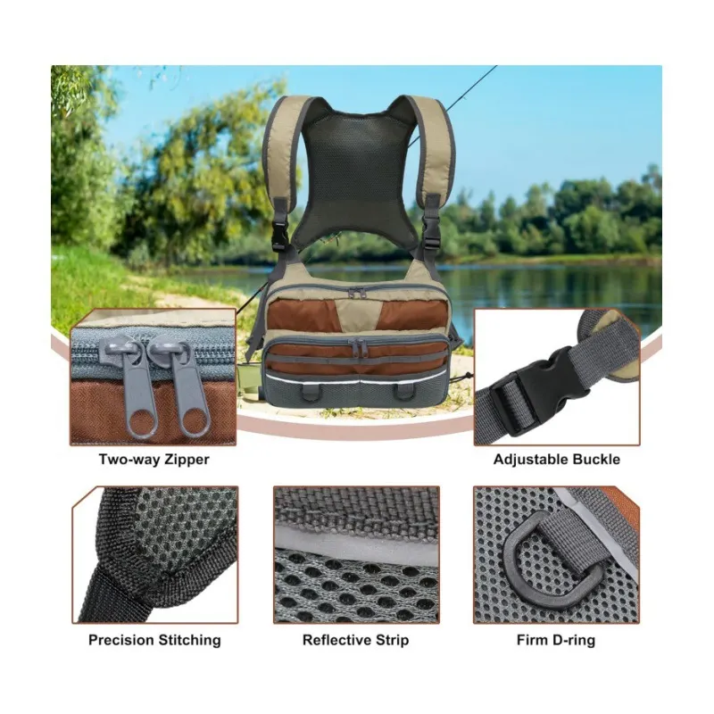 Khaki Fishing Gear Chest Bag