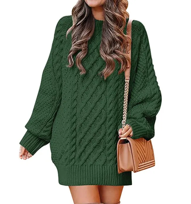 Twisted Knit Round Neck Sweater Dress