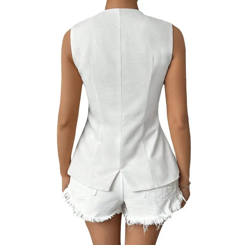 Buttoned Round Neck Sleeveless Vest