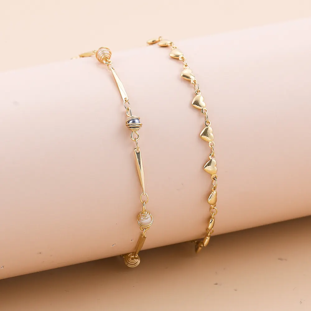 Cross and Double-Heart Layered Anklet