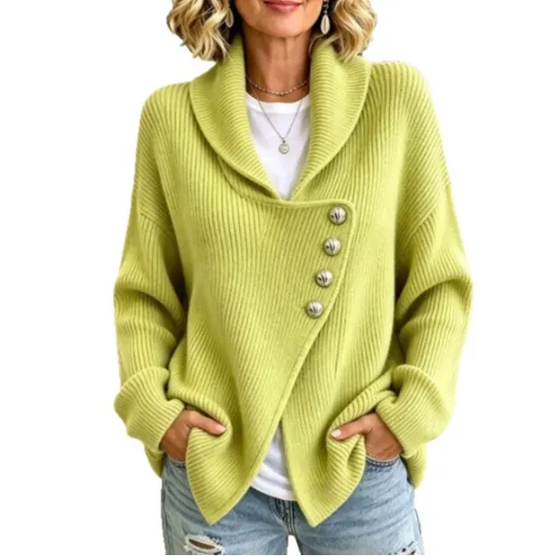 Scarf-Neck Slanted-Front Knit Cardigan