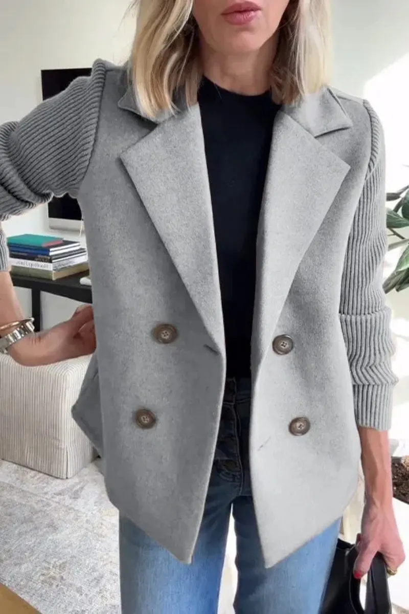 Double-Breasted Jacket with Knitted Sleeves