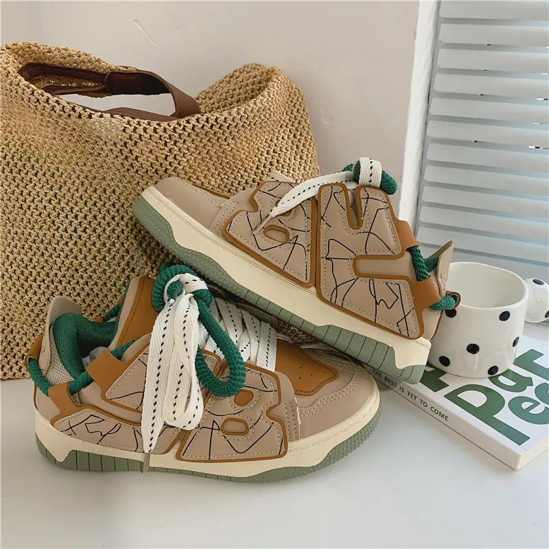 Faux Leather Lace-Up Sneakers