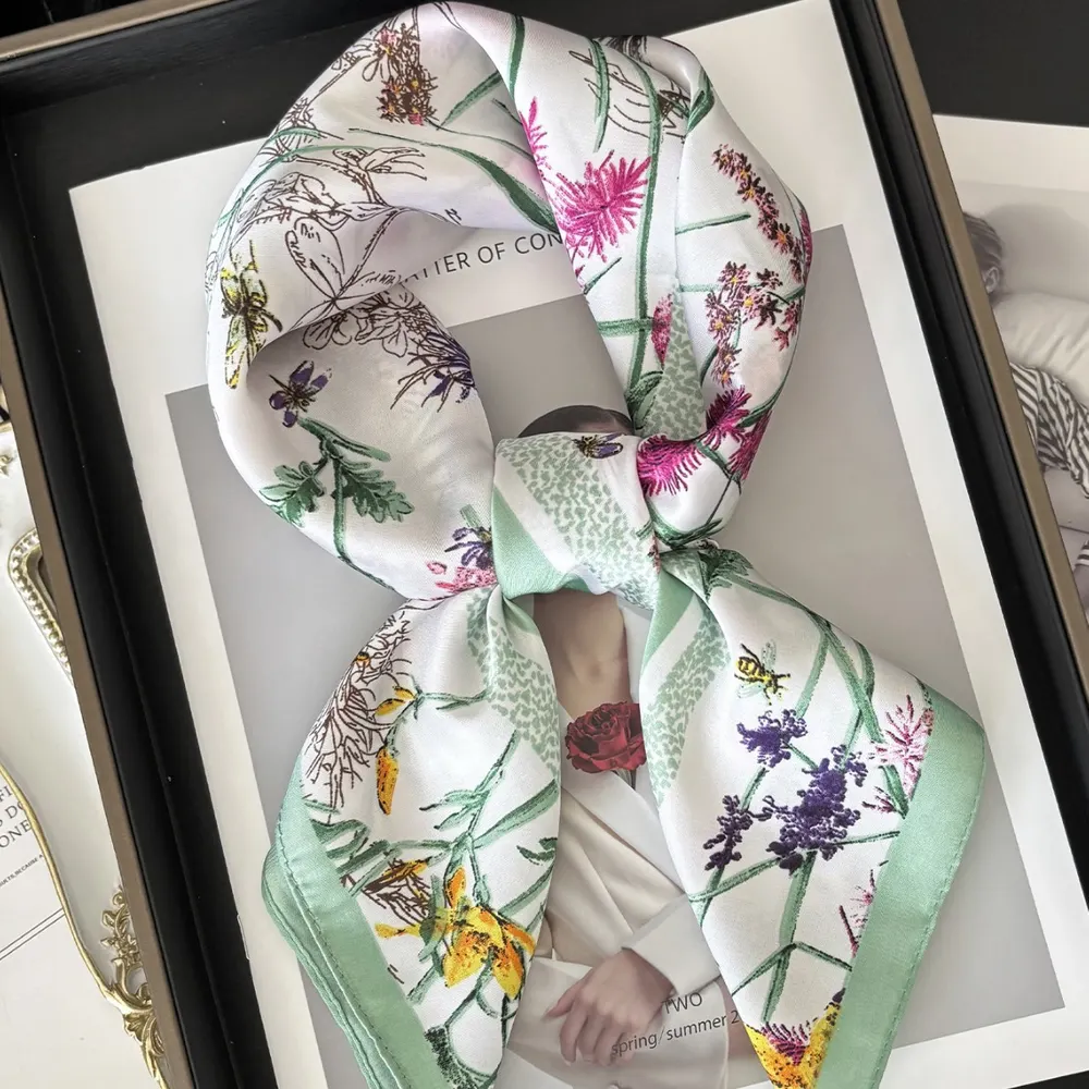 Floral Print Silk Square Scarf
