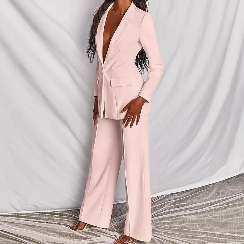 Lapel Blazer and Straight-Leg Trouser Set