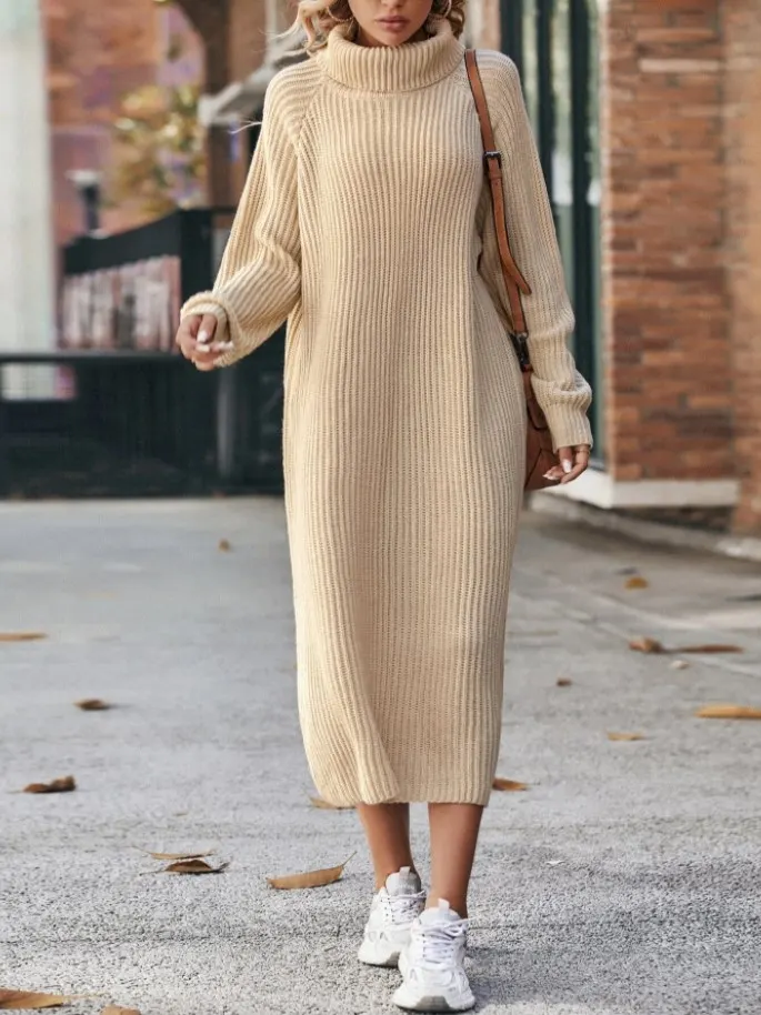 Loose Turtleneck Knit Sweater Dress