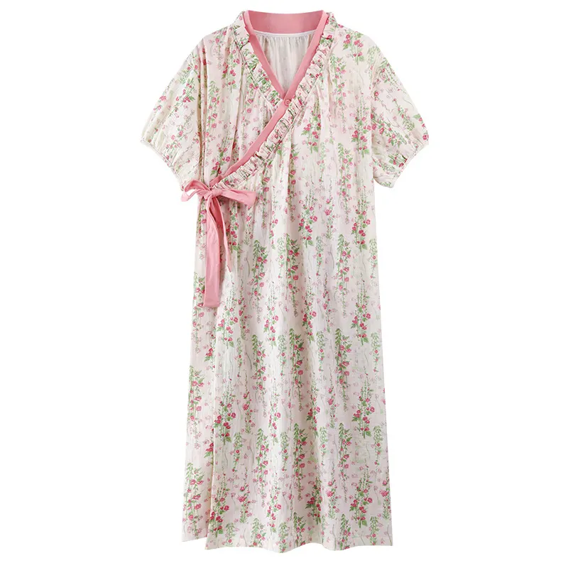 Lace-Up Midi Nightdress with Chest Pads