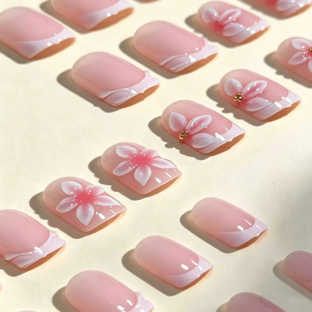 Almond Press-On Nails with Bow Detail