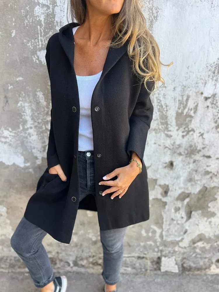 Hooded Single-Breasted Loose Cardigan