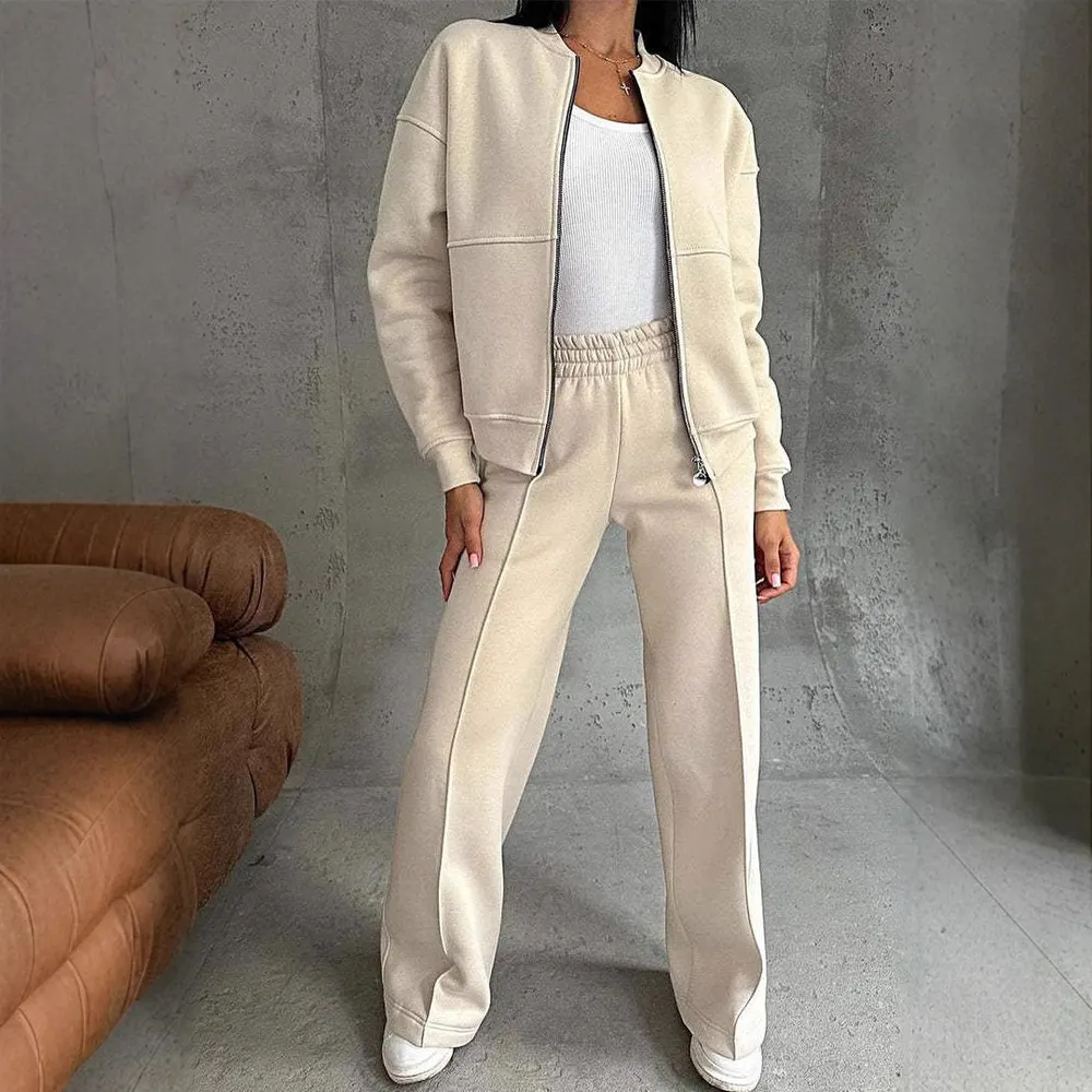 Zip Jacket and Wide Leg Pants Set