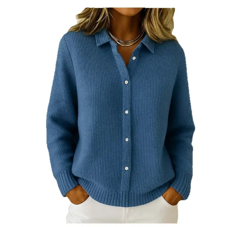 Button-Front Collared Knit Cardigan