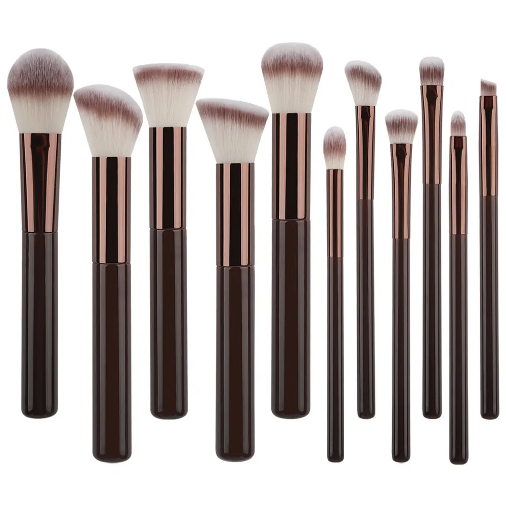 11-Piece Brown Synthetic Makeup Brush Set