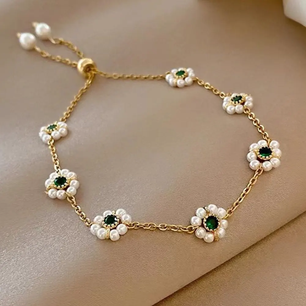 Adjustable Imitation Pearl Flower Bracelet