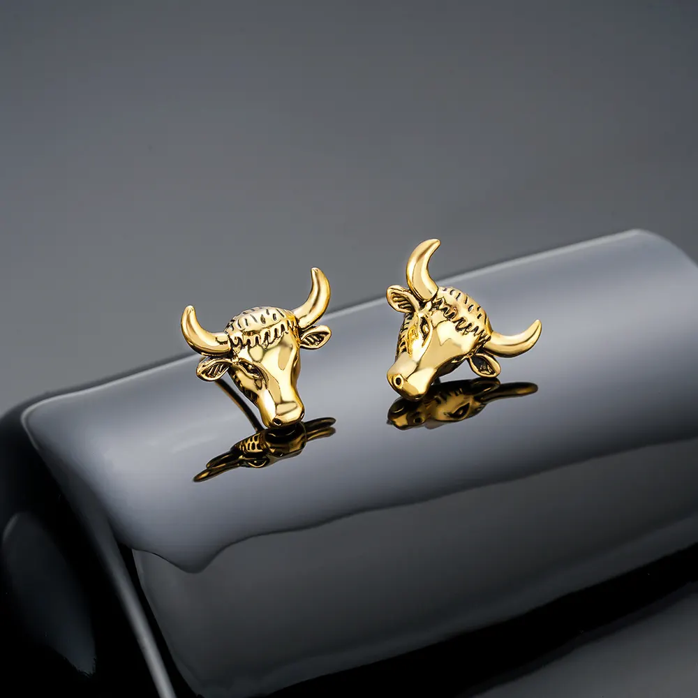 Ox Head Earrings in Silver or Gold Finish