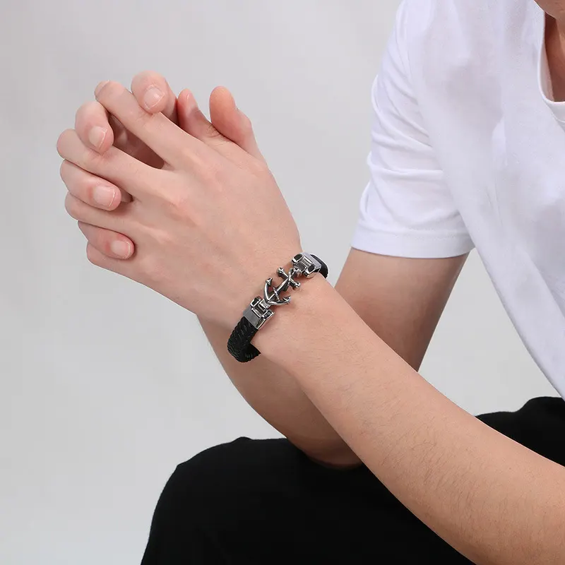 Braided Leather and Steel Skull Bracelet