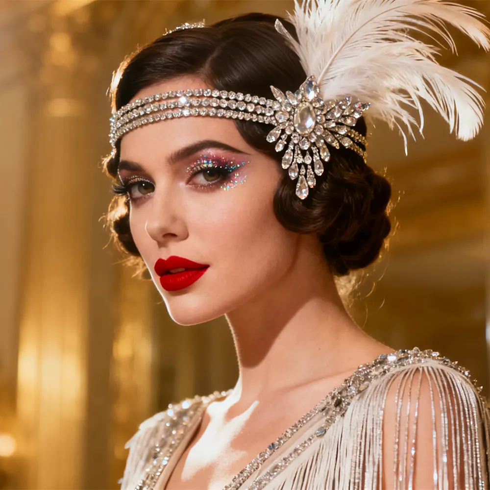 Rhinestone Feather Flapper Headband