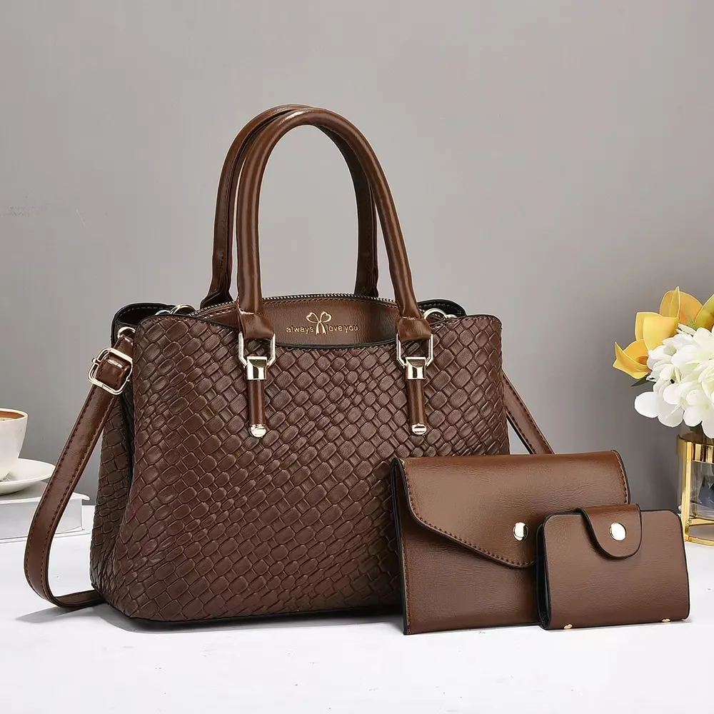 Three-Piece Woven Texture Shoulder Bag Set