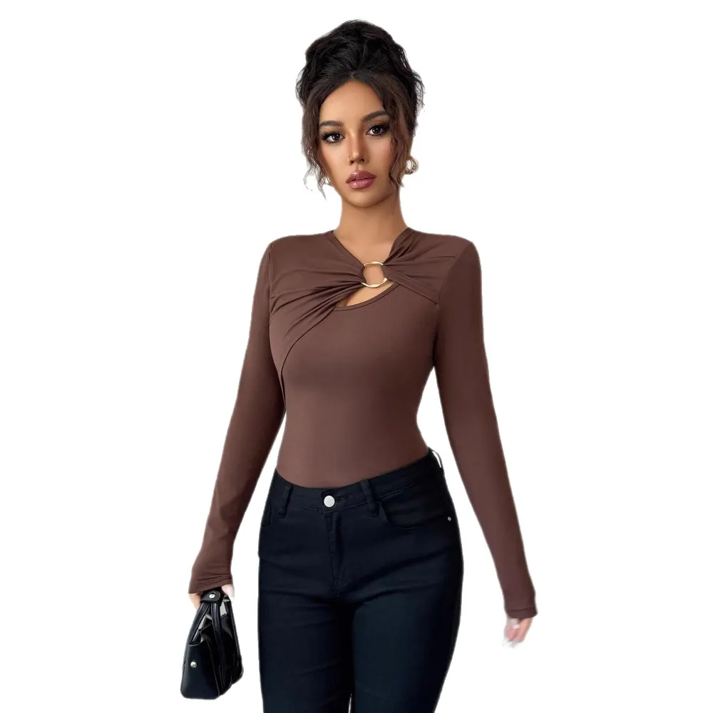 Asymmetric Metal-Trim Slim Knit Top