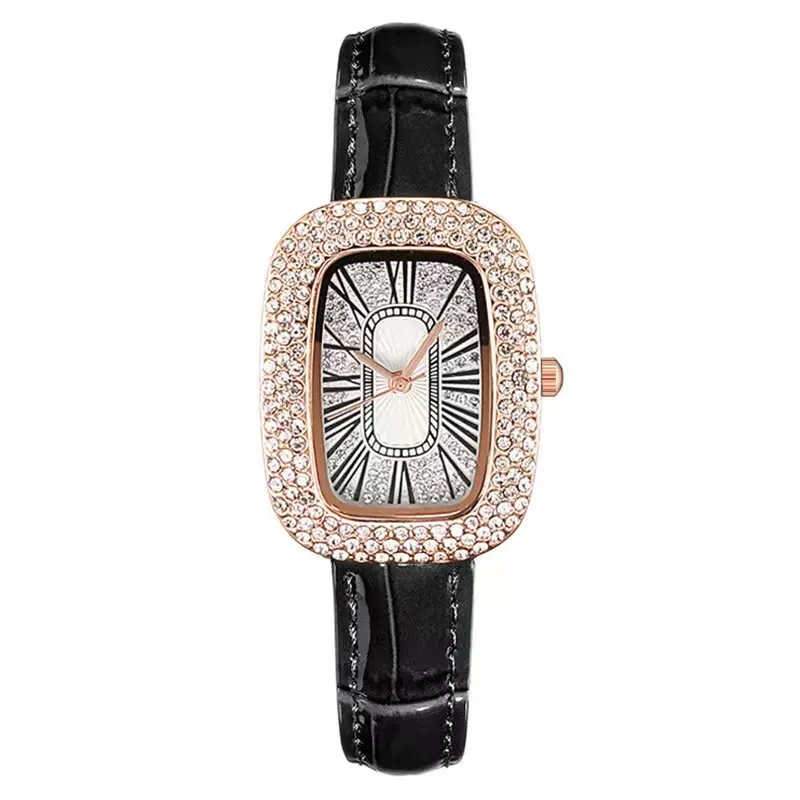 Oval Dial Leather-Look Quartz Watch