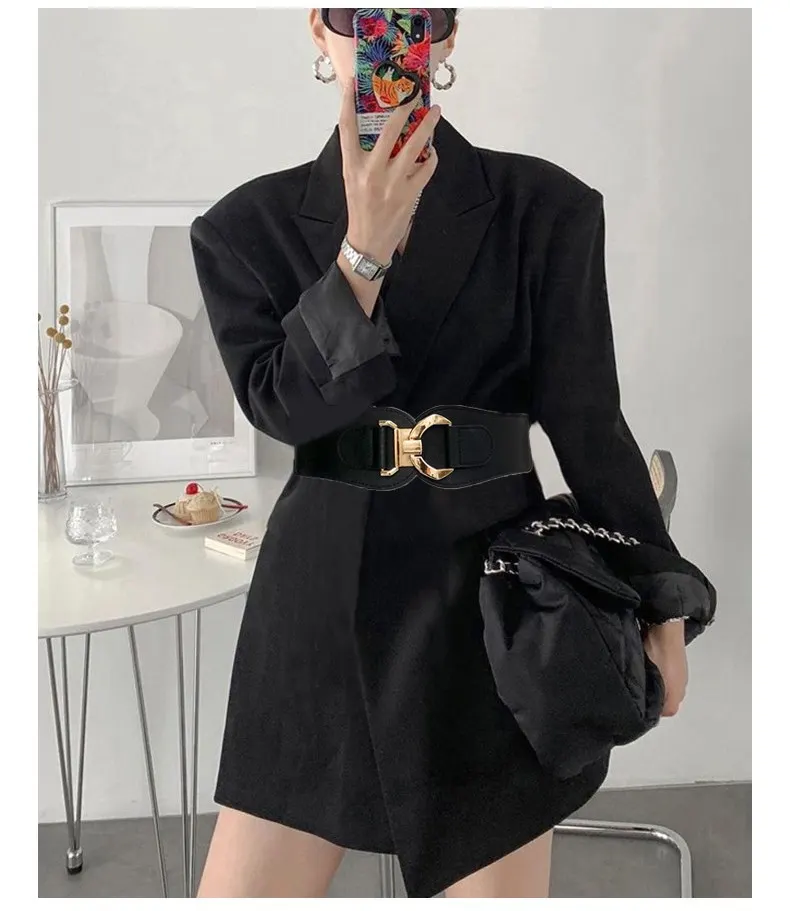 Wide Stretch PU Belt with Alloy Buckle