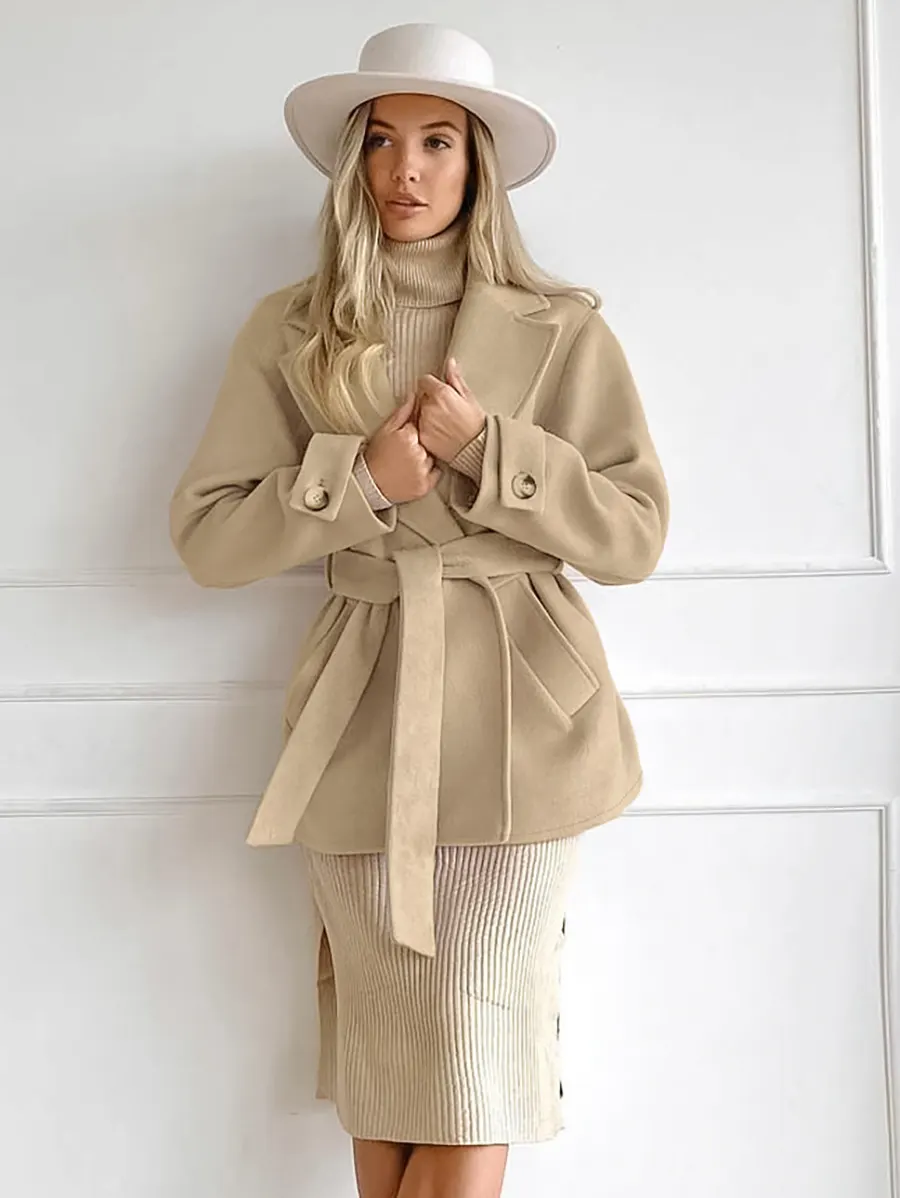Khaki Suit-Collar Trench Coat
