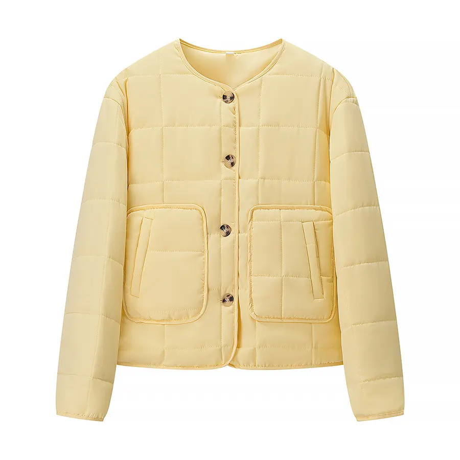 Yellow Plaid Quilted Padded Coat