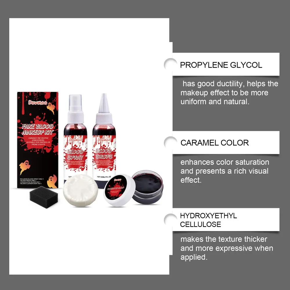 Fake Blood Makeup Set with Spray, Drops and Clots
