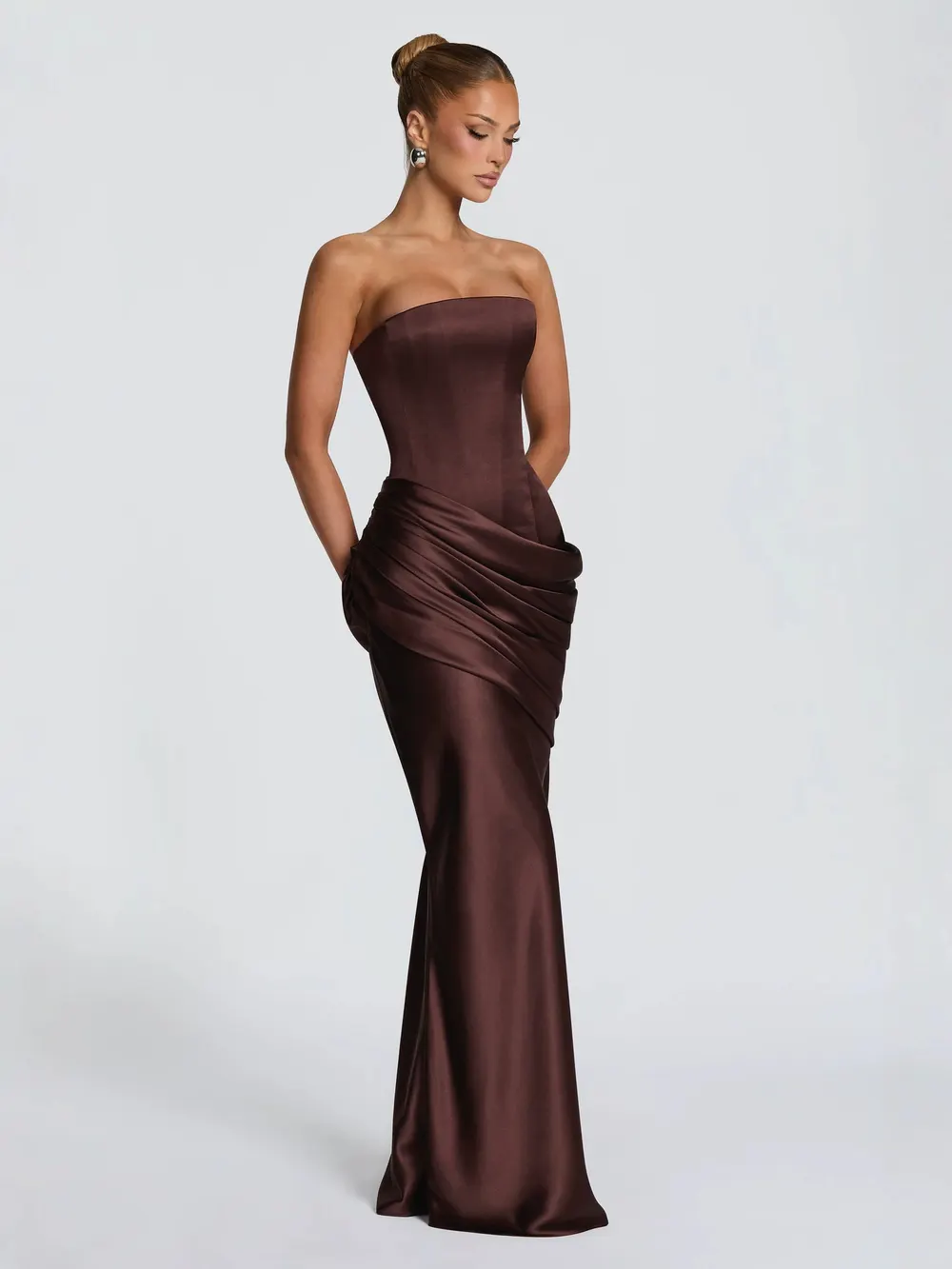 Corset Waist Satin Fishtail Gown