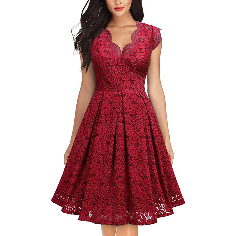 Lace V-Neck Flared Cocktail Dress
