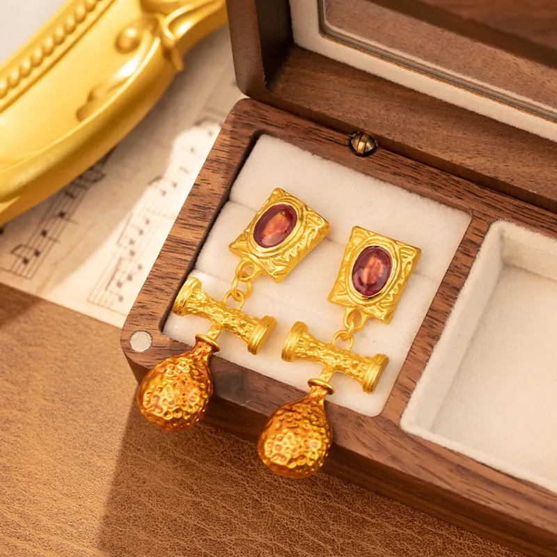 Vintage Oil-Drip Oval Stud Earrings