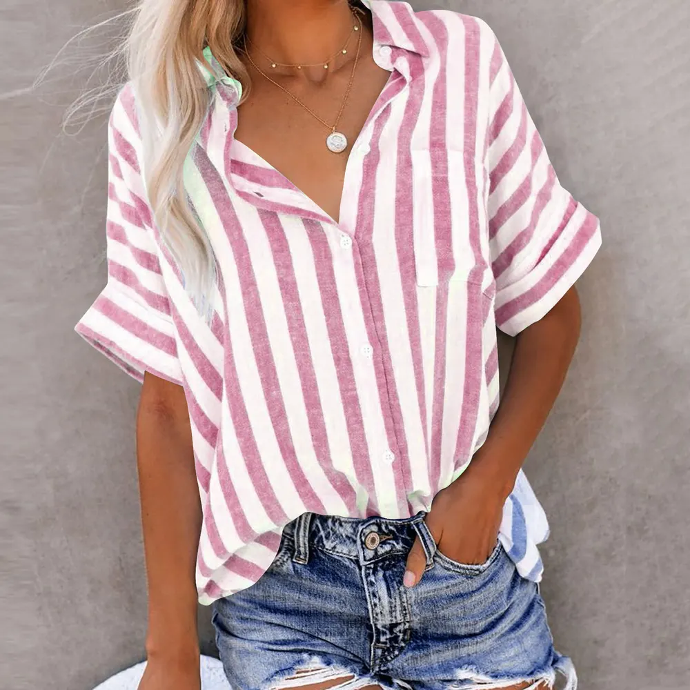 Striped Short Sleeve Button Front Shirt