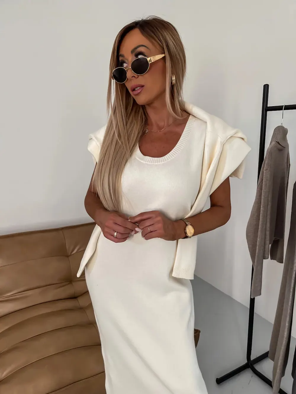 Turtleneck Knitted Two-Piece Dress Set