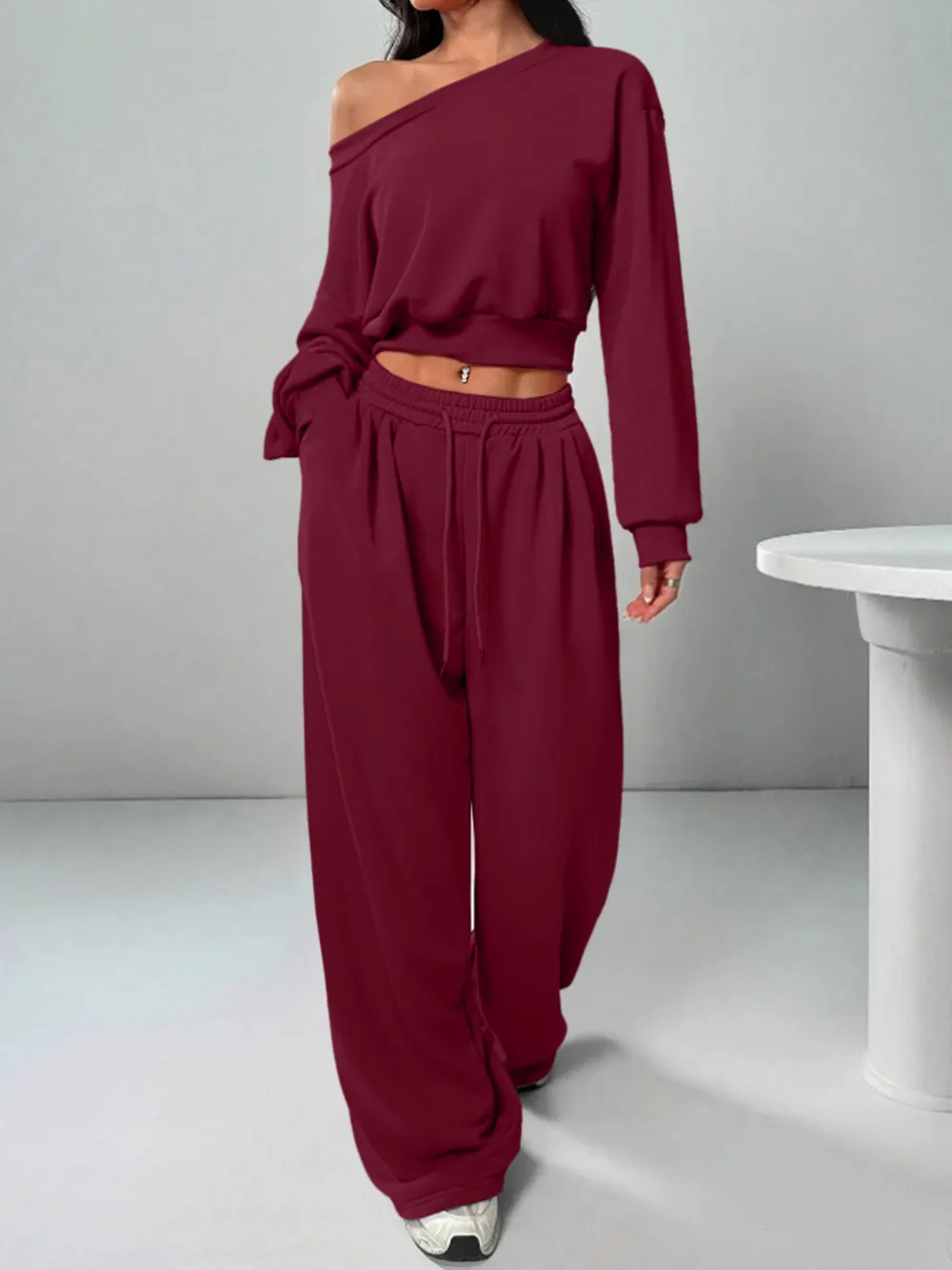 Off-Shoulder Loose Knit Long-Sleeve Top