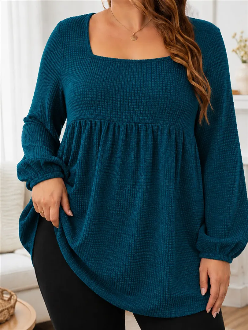 Plus Size Waffle Knit Peplum Top