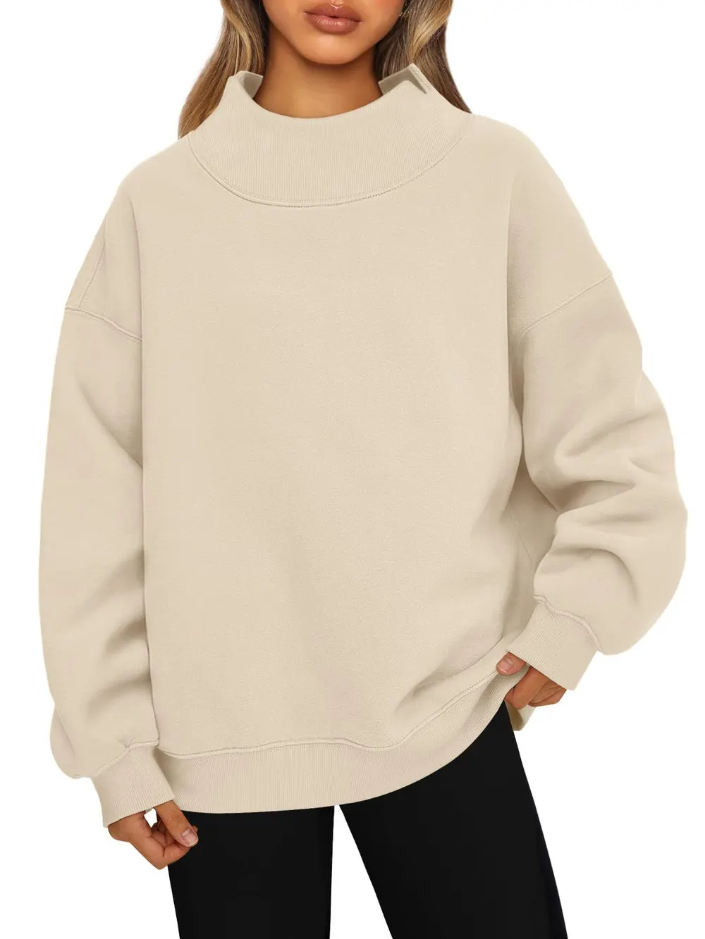 High-Neck Fleece-Lined Sweatshirt
