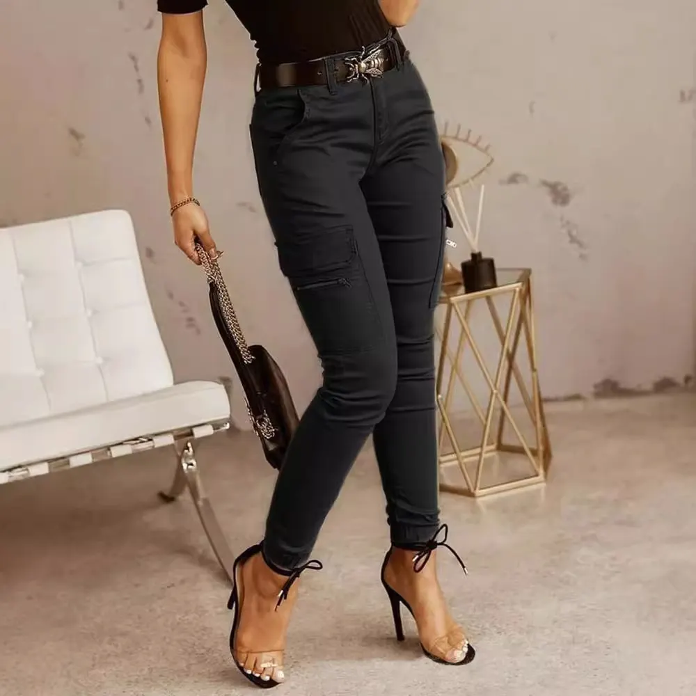 Mid-Waist Buttoned Ankle Trousers