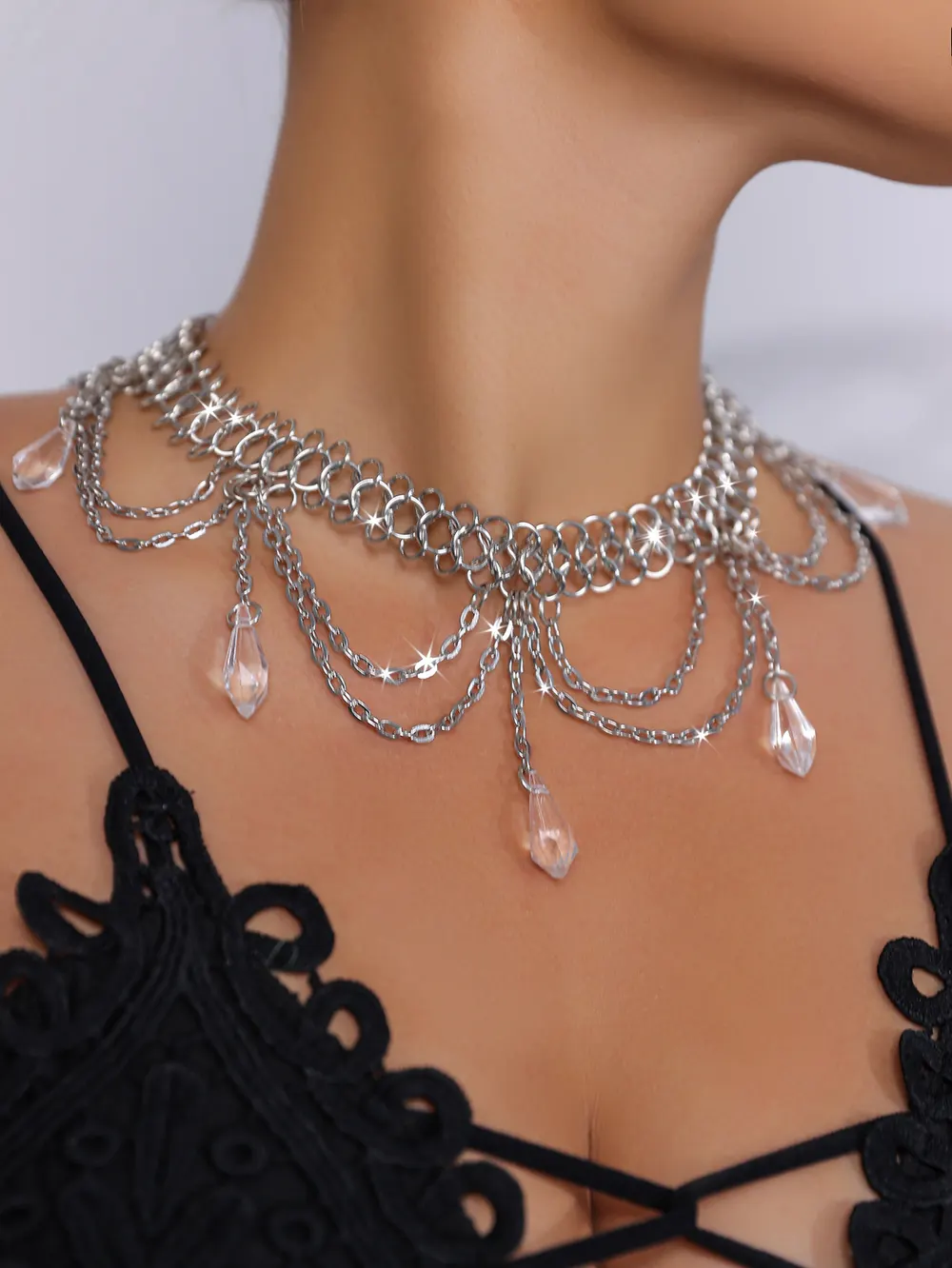 Multi-Layer Gem Pendant Chain Necklace