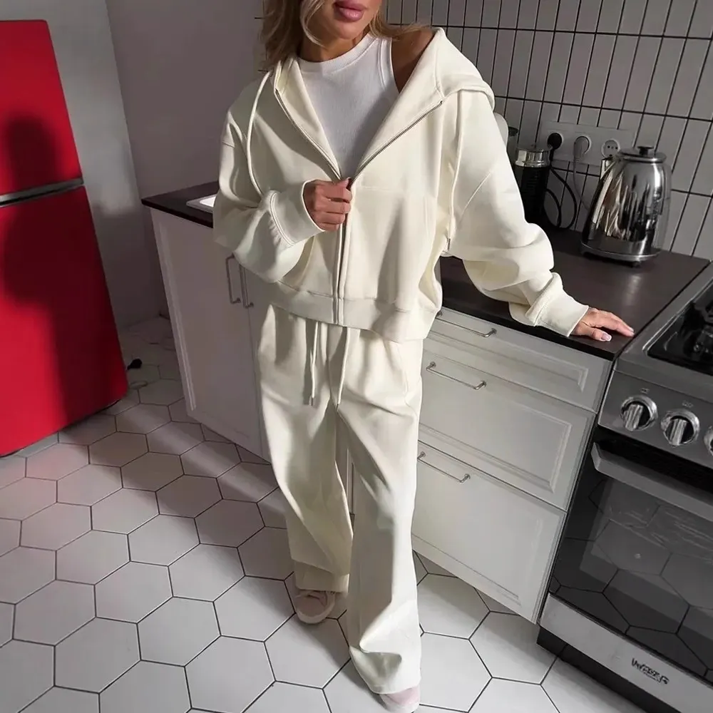 Hooded Zip-Up Tracksuit and Pants Set