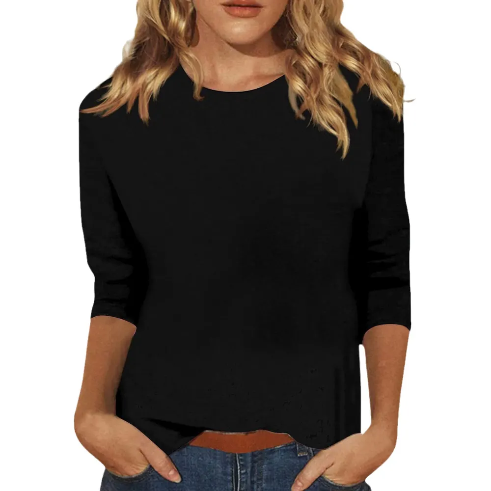 Solid Color Three-Quarter Sleeve Tee