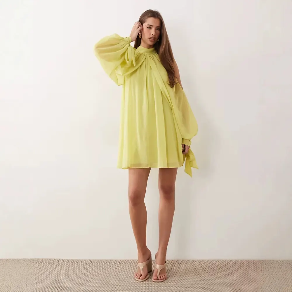 Chiffon Off-Shoulder Puff Sleeve Dress