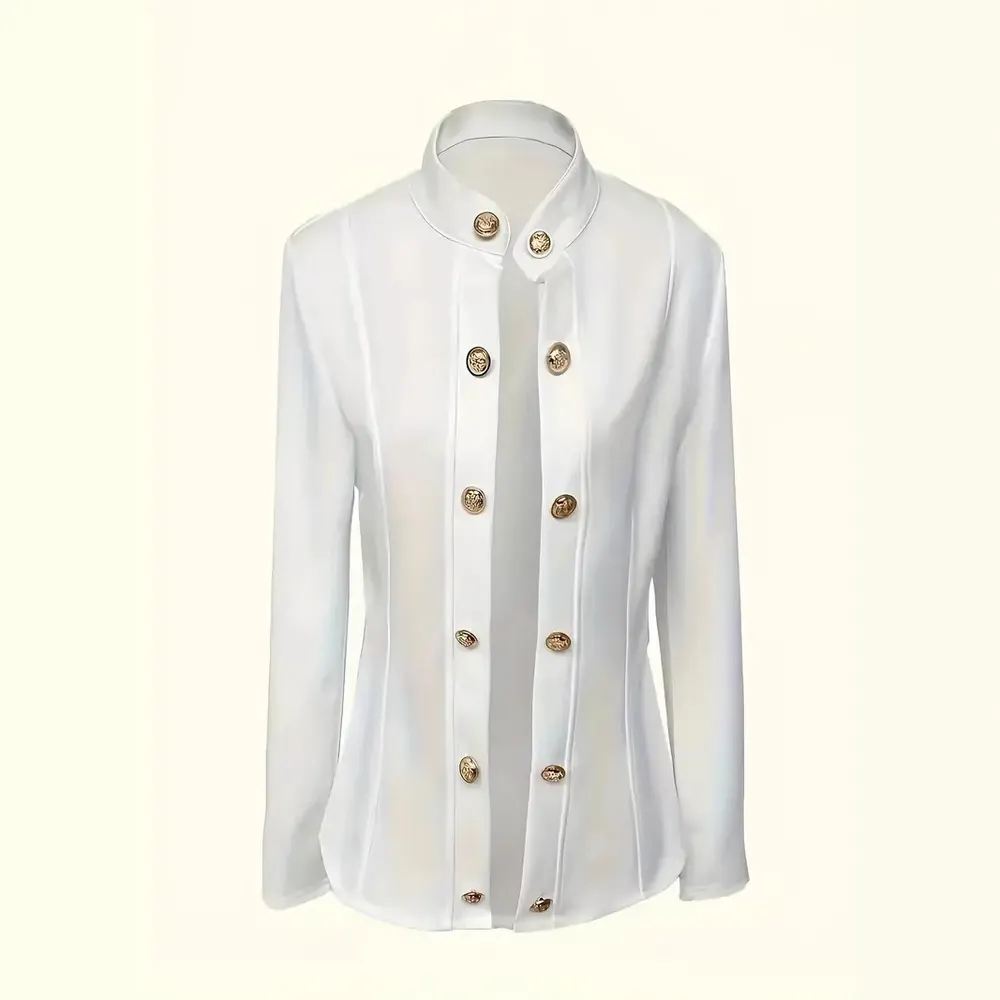 Stand-Collar Double-Breasted Slim Blazer
