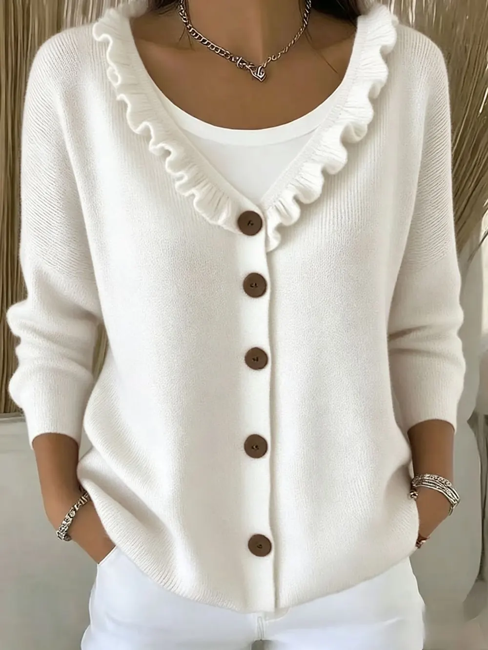 Solid V-Neck Knit Cardigan