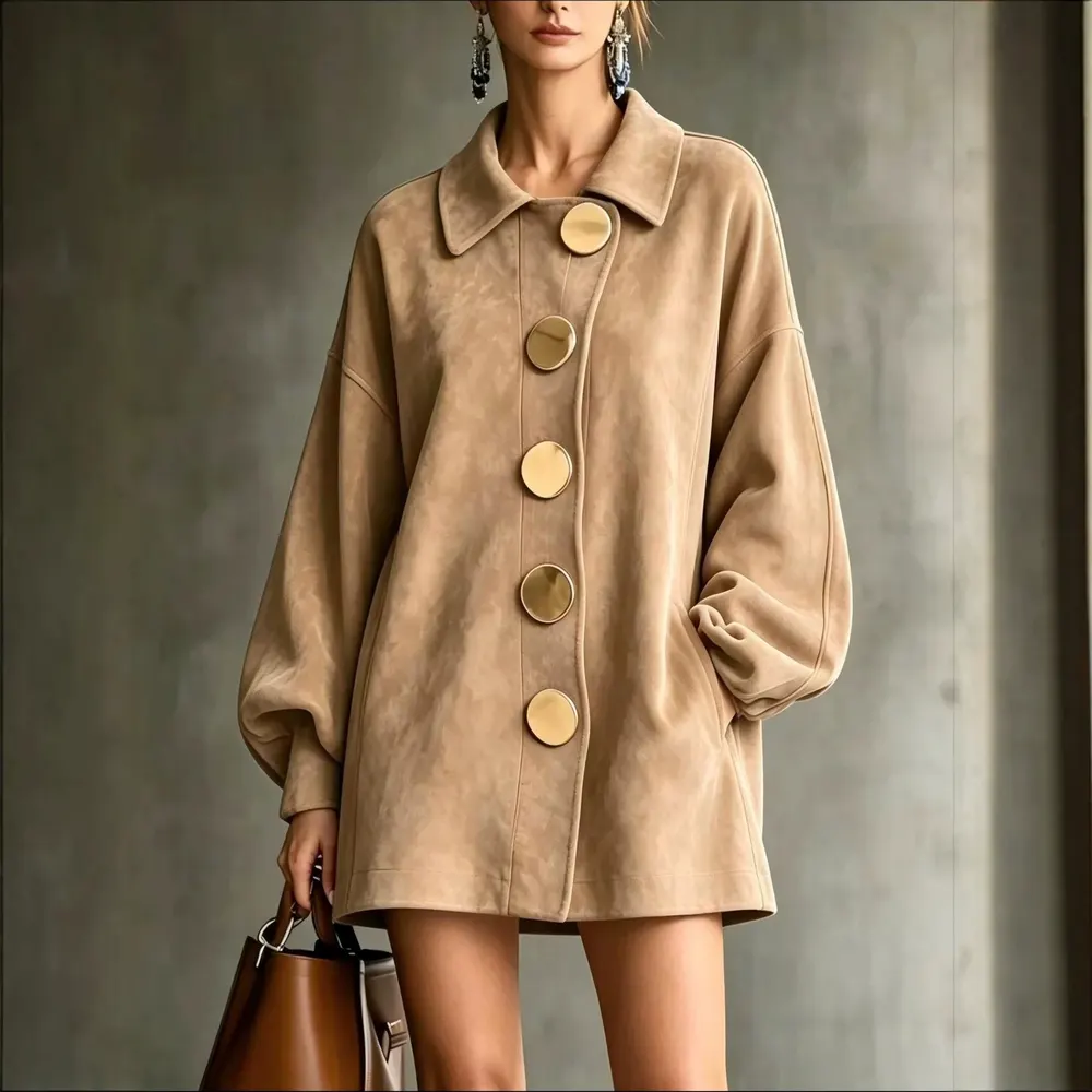 Suede Mid-Length Lapel Coat