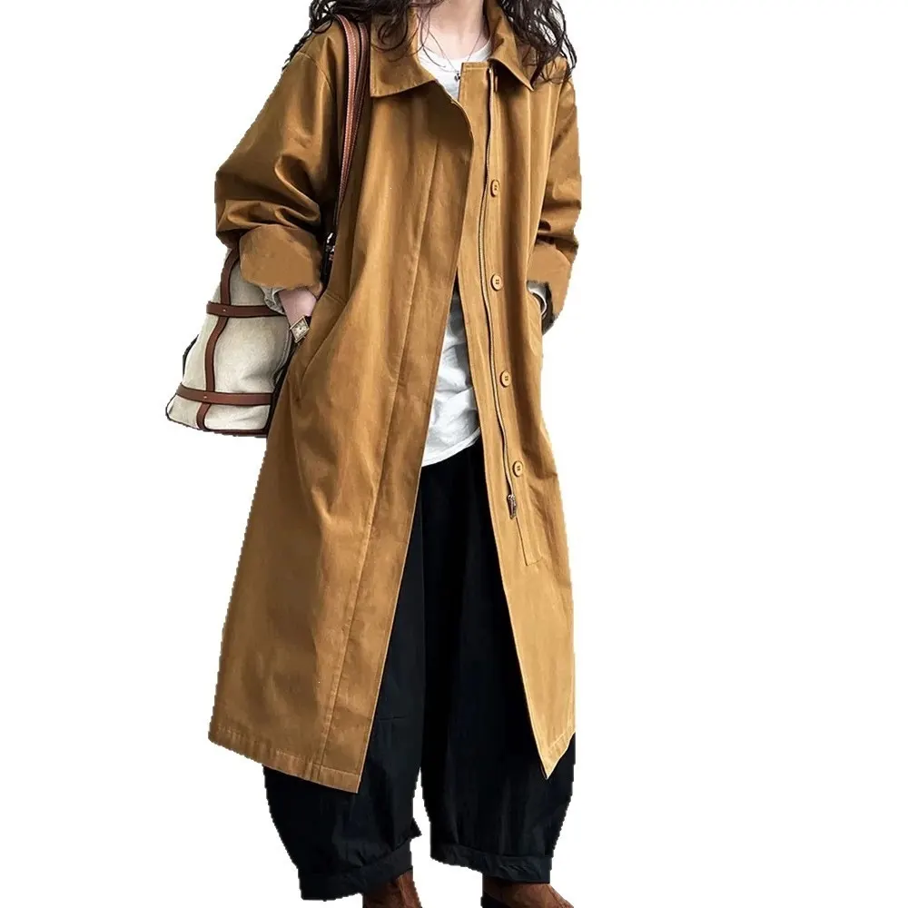Long Zip-Front Trench Coat