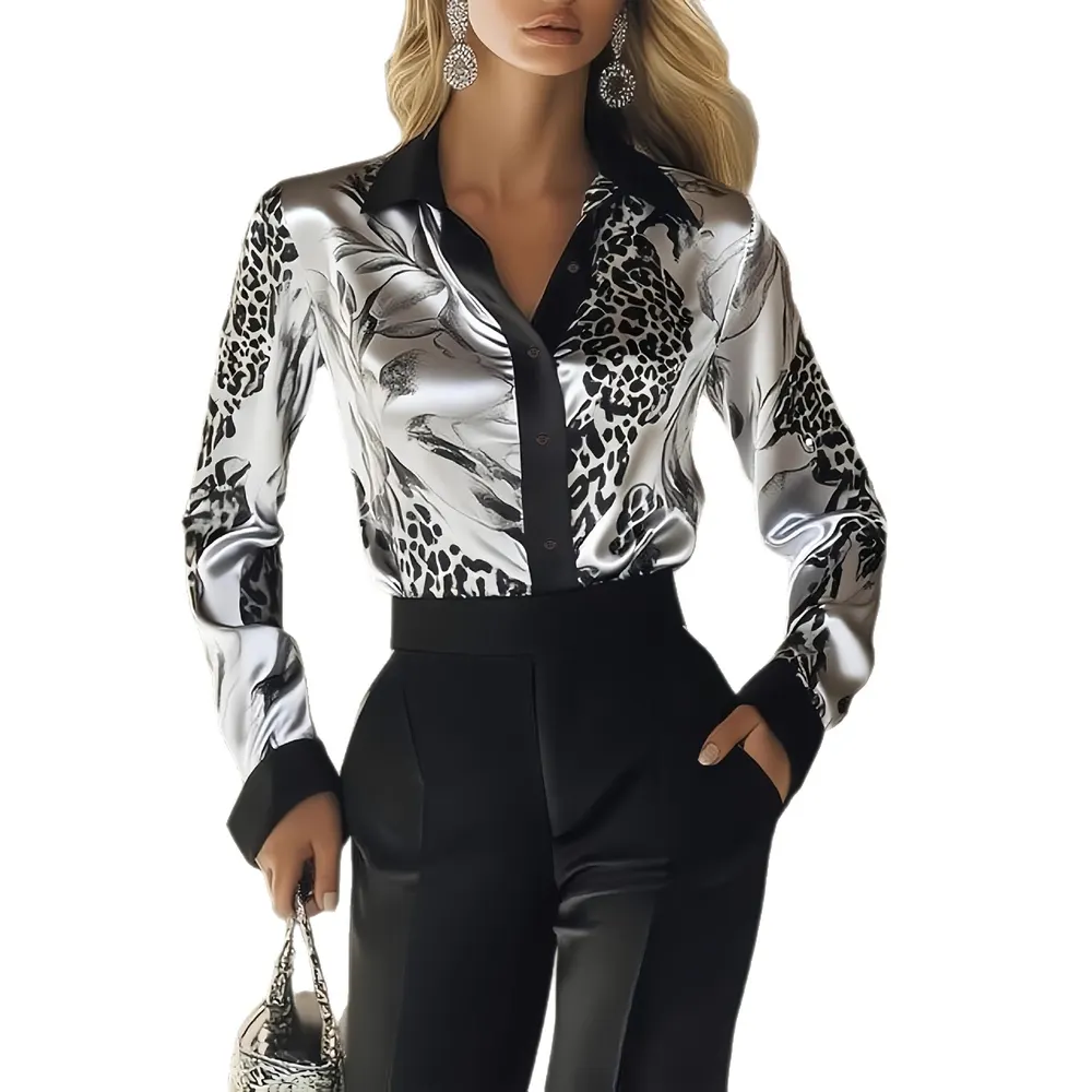 Satin Printed Long-Sleeve Shirt
