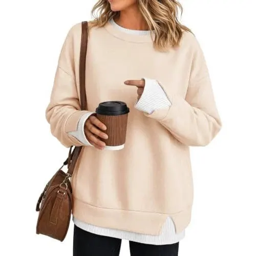 Faux Two-Piece Round Neck Loose Sweater