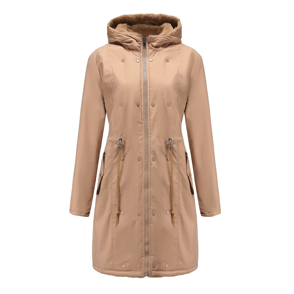 Hooded Padded Coat with Fur Collar