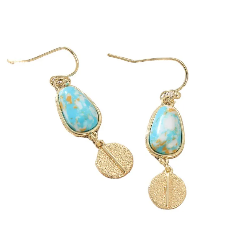 Gold Tone Turquoise Teardrop Earrings