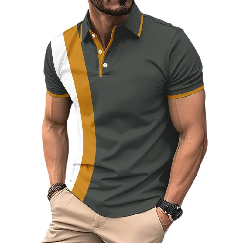 Printed Color-Block Polo with Lapel Buttons